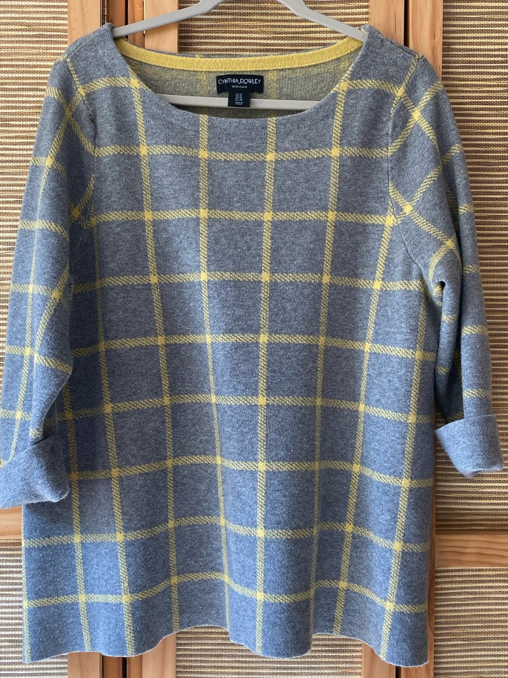 Cynthia Rowley Grey Sweater with Yellow Windowpane Detail